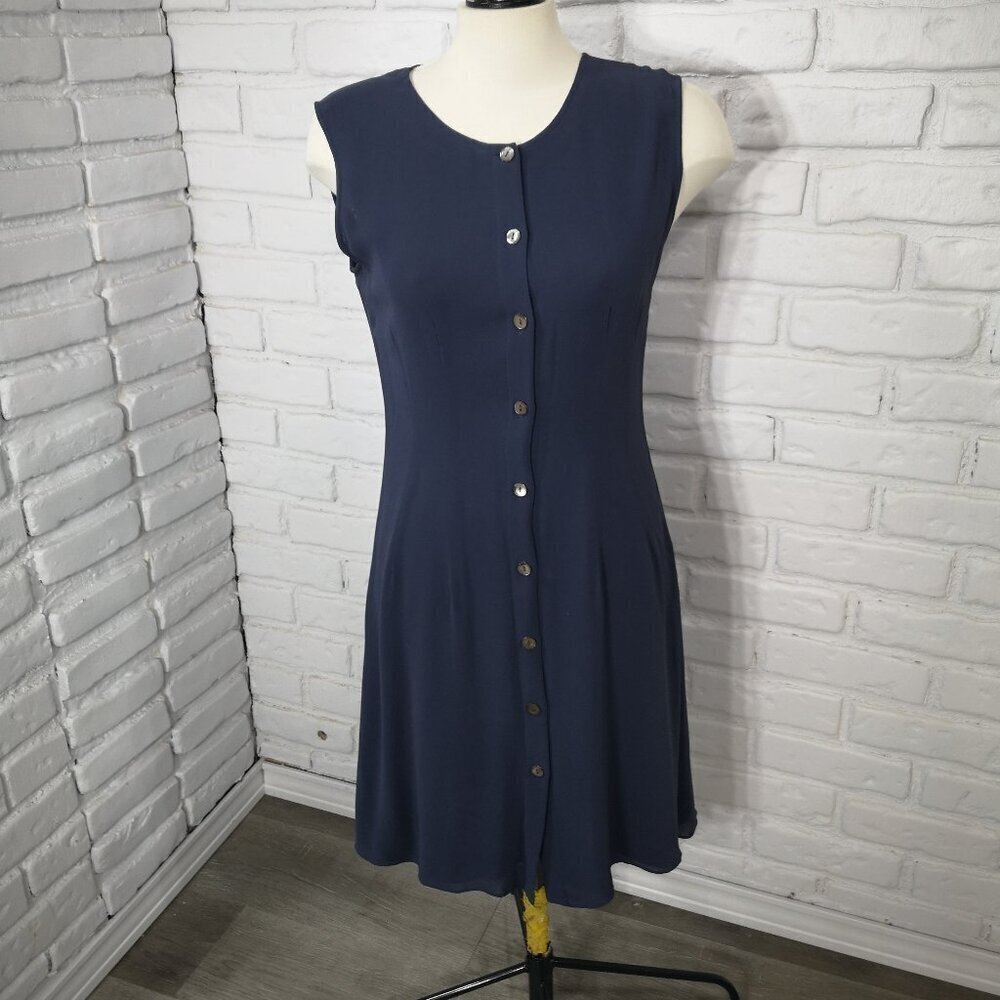 AKA Eddie Bauer Ladies Dark Grey Button Front Midi Lined Sleeveless Dress
